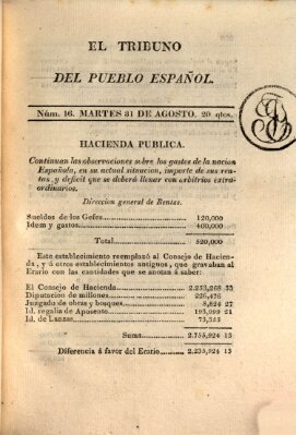 El Tribuno del pueblo español Dienstag 31. August 1813