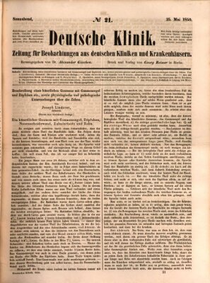 Deutsche Klinik Samstag 25. Mai 1850