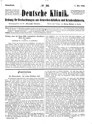 Deutsche Klinik Samstag 7. Mai 1853