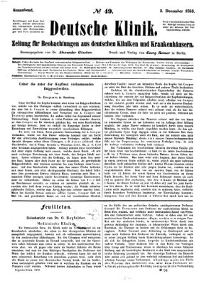 Deutsche Klinik Samstag 3. Dezember 1853