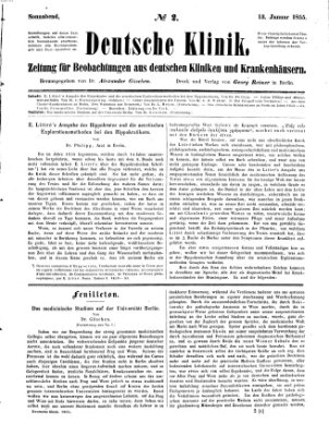 Deutsche Klinik Samstag 13. Januar 1855