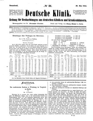Deutsche Klinik Samstag 26. Mai 1855