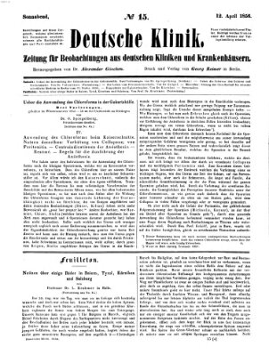 Deutsche Klinik Samstag 12. April 1856