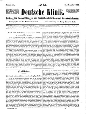 Deutsche Klinik Samstag 13. Dezember 1856