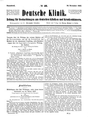 Deutsche Klinik Samstag 14. November 1857