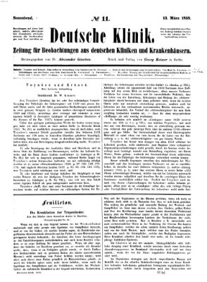 Deutsche Klinik Samstag 13. März 1858