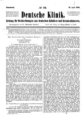 Deutsche Klinik Samstag 16. April 1859