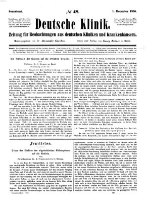 Deutsche Klinik Samstag 1. Dezember 1860