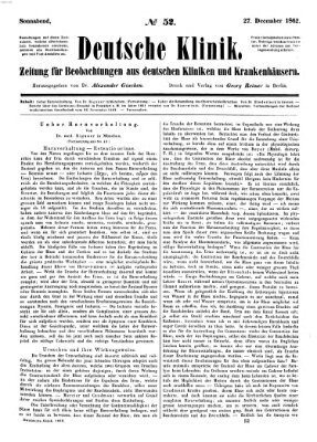 Deutsche Klinik Samstag 27. Dezember 1862