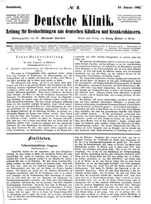 Deutsche Klinik Samstag 10. Januar 1863