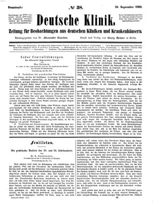 Deutsche Klinik Samstag 19. September 1863