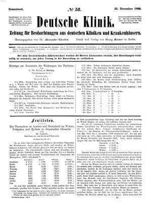 Deutsche Klinik Samstag 25. Dezember 1869