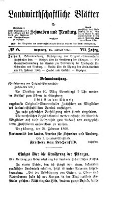Landwirtschaftliche Blätter für Schwaben und Neuburg Donnerstag 27. Februar 1868