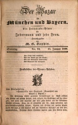 Der Bazar für München und Bayern Sonntag 17. Januar 1830