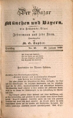 Der Bazar für München und Bayern Dienstag 26. Januar 1830