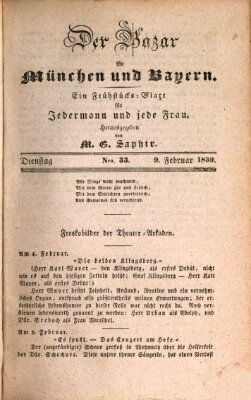 Der Bazar für München und Bayern Dienstag 9. Februar 1830