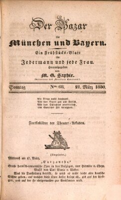 Der Bazar für München und Bayern Sonntag 21. März 1830