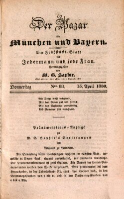 Der Bazar für München und Bayern Donnerstag 15. April 1830