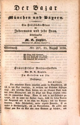 Der Bazar für München und Bayern Mittwoch 25. August 1830