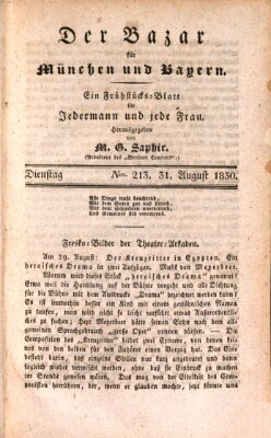 Der Bazar für München und Bayern Dienstag 31. August 1830