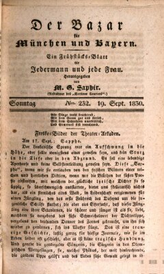 Der Bazar für München und Bayern Sonntag 19. September 1830