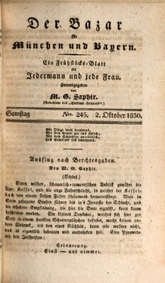 Der Bazar für München und Bayern Samstag 2. Oktober 1830