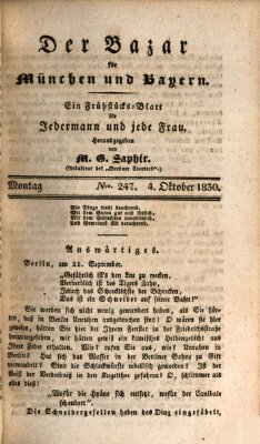 Der Bazar für München und Bayern Montag 4. Oktober 1830