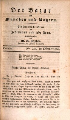 Der Bazar für München und Bayern Sonntag 10. Oktober 1830