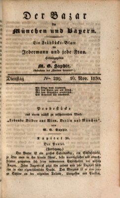 Der Bazar für München und Bayern Dienstag 16. November 1830