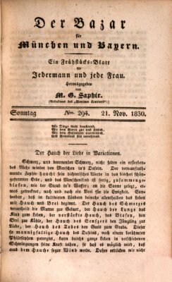 Der Bazar für München und Bayern Sonntag 21. November 1830