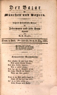 Der Bazar für München und Bayern Freitag 31. Dezember 1830
