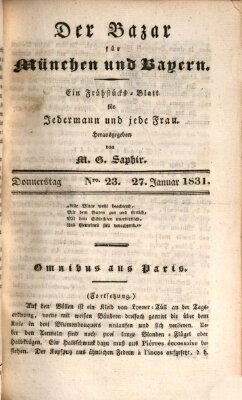 Der Bazar für München und Bayern Donnerstag 27. Januar 1831