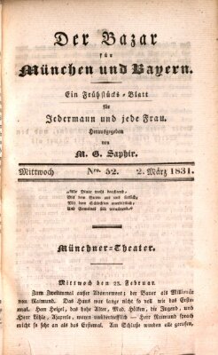 Der Bazar für München und Bayern Mittwoch 2. März 1831