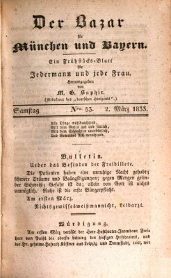Der Bazar für München und Bayern Samstag 2. März 1833