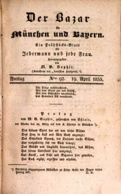 Der Bazar für München und Bayern Freitag 19. April 1833