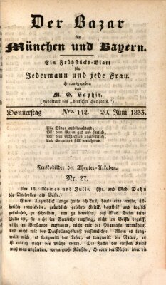 Der Bazar für München und Bayern Donnerstag 20. Juni 1833