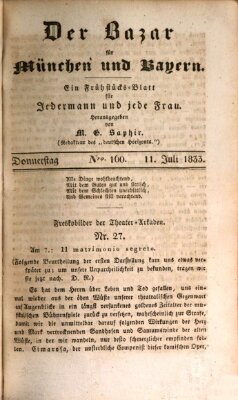 Der Bazar für München und Bayern Donnerstag 11. Juli 1833