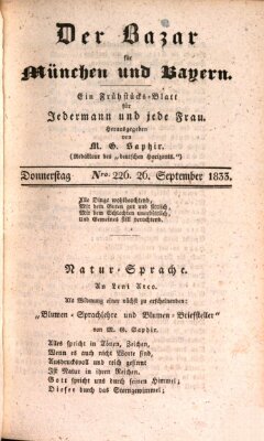 Der Bazar für München und Bayern Donnerstag 26. September 1833
