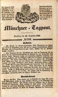 Münchener Tagpost (Münchener Morgenblatt) Samstag 29. Dezember 1838