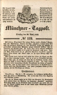 Münchener Tagpost (Münchener Morgenblatt) Dienstag 30. April 1839