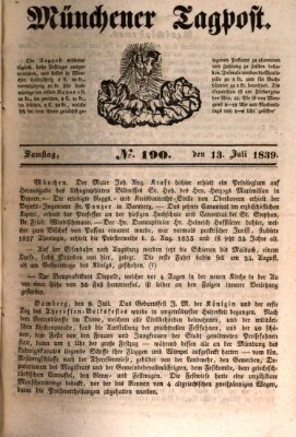 Münchener Tagpost (Münchener Morgenblatt) Samstag 13. Juli 1839