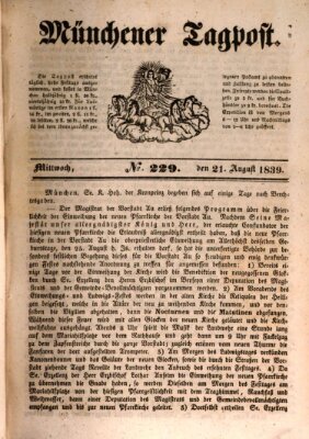 Münchener Tagpost (Münchener Morgenblatt) Mittwoch 21. August 1839