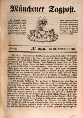 Münchener Tagpost (Münchener Morgenblatt) Freitag 27. September 1839