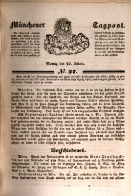 Münchener Tagpost (Münchener Morgenblatt) Montag 27. Januar 1840