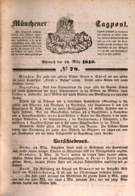Münchener Tagpost (Münchener Morgenblatt) Mittwoch 18. März 1840