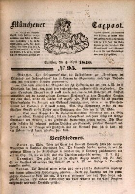 Münchener Tagpost (Münchener Morgenblatt) Samstag 4. April 1840