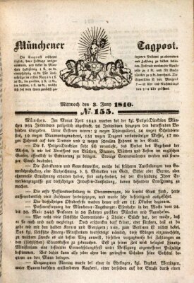 Münchener Tagpost (Münchener Morgenblatt) Mittwoch 3. Juni 1840