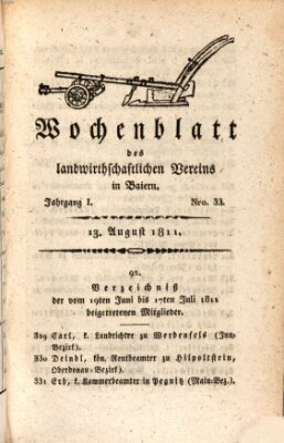 Wochenblatt des Landwirtschaftlichen Vereins in Bayern Dienstag 13. August 1811