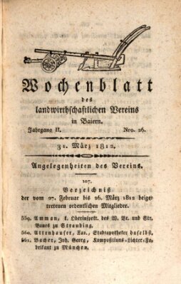 Wochenblatt des Landwirtschaftlichen Vereins in Bayern Dienstag 31. März 1812