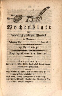 Wochenblatt des Landwirtschaftlichen Vereins in Bayern Dienstag 13. April 1813